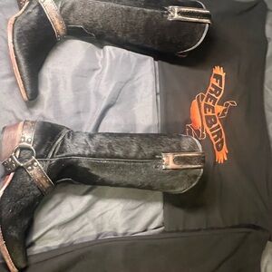 Freebird Black Haircalf Boots with Brown Accents